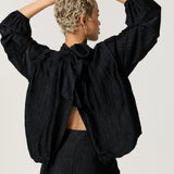 Black Satin Tie Back Blouse