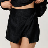 Black Satin Wrap Front Skort