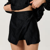 Black Satin Wrap Front Skort