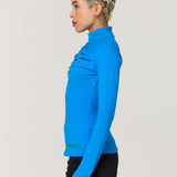 Blue Ruched Keyhole Long Sleeve Top