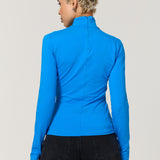 Blue Ruched Keyhole Long Sleeve Top