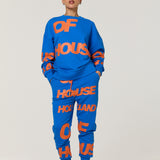 Blue Logo Print Cotton Joggers