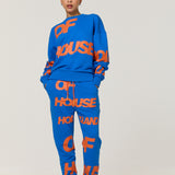 Blue Logo Print Cotton Joggers