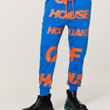 Blue Logo Print Cotton Joggers