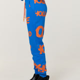 Blue Logo Print Cotton Joggers