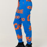Blue Logo Print Cotton Joggers