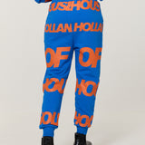 Blue Logo Print Cotton Joggers