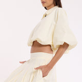 Cream Crop Jacket And Midi Skirt Set