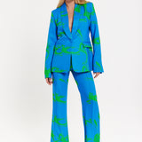 Marble Print Blazer in Blue And Green
