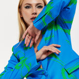 Marble Print Blazer in Blue And Green
