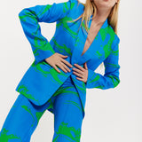 Marble Print Blazer in Blue And Green