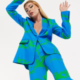 Marble Print Blazer in Blue And Green