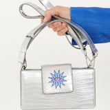 House of Holland Small Crossbody Bag in Silver with Printed Logo