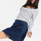 Striped Ribbed Knit Long Sleeve Top