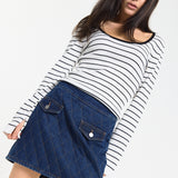 Striped Ribbed Knit Long Sleeve Top