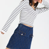 Striped Ribbed Knit Long Sleeve Top