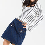 Striped Ribbed Knit Long Sleeve Top