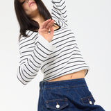 Striped Ribbed Knit Long Sleeve Top