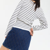 Striped Ribbed Knit Long Sleeve Top
