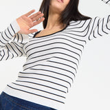 Striped Ribbed Knit Long Sleeve Top