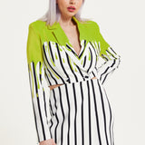 House Of Holland Stripe Monochrome Acid Green Splash Skort Playsuit