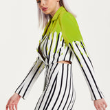 House Of Holland Stripe Monochrome Acid Green Splash Skort Playsuit