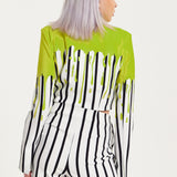 House Of Holland Stripe Monochrome Acid Green Splash Skort Playsuit