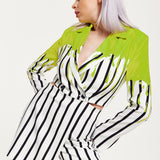 House Of Holland Stripe Monochrome Acid Green Splash Skort Playsuit