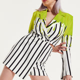 House Of Holland Stripe Monochrome Acid Green Splash Skort Playsuit