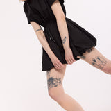 Black Drawstring Waist Cotton Mini Dress