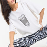 Sparkle Coffee Print Oversized T-Shirt