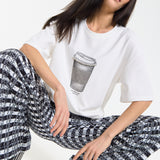 Sparkle Coffee Print Oversized T-Shirt