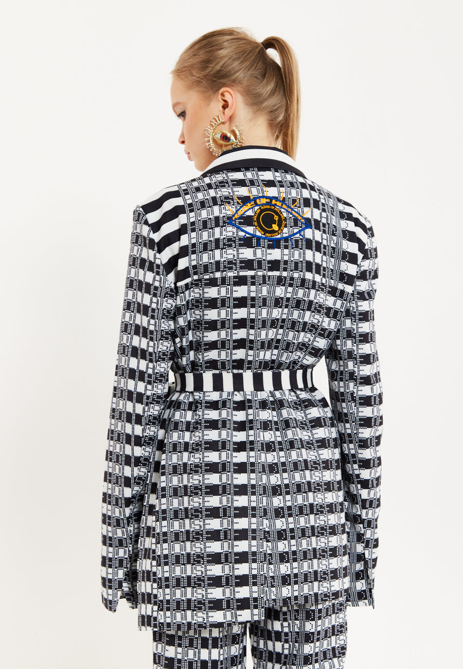 House Of Holland Striped Blazer With Eye Embroidery Back
