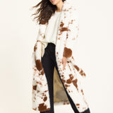 Brown and White Faux Fur Cow Coat