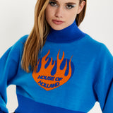 House Of Holland Flame Heart Logo Jumper In Blue