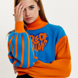 House Of Holland Melting Heart Logo Jumper in Blue And Orange