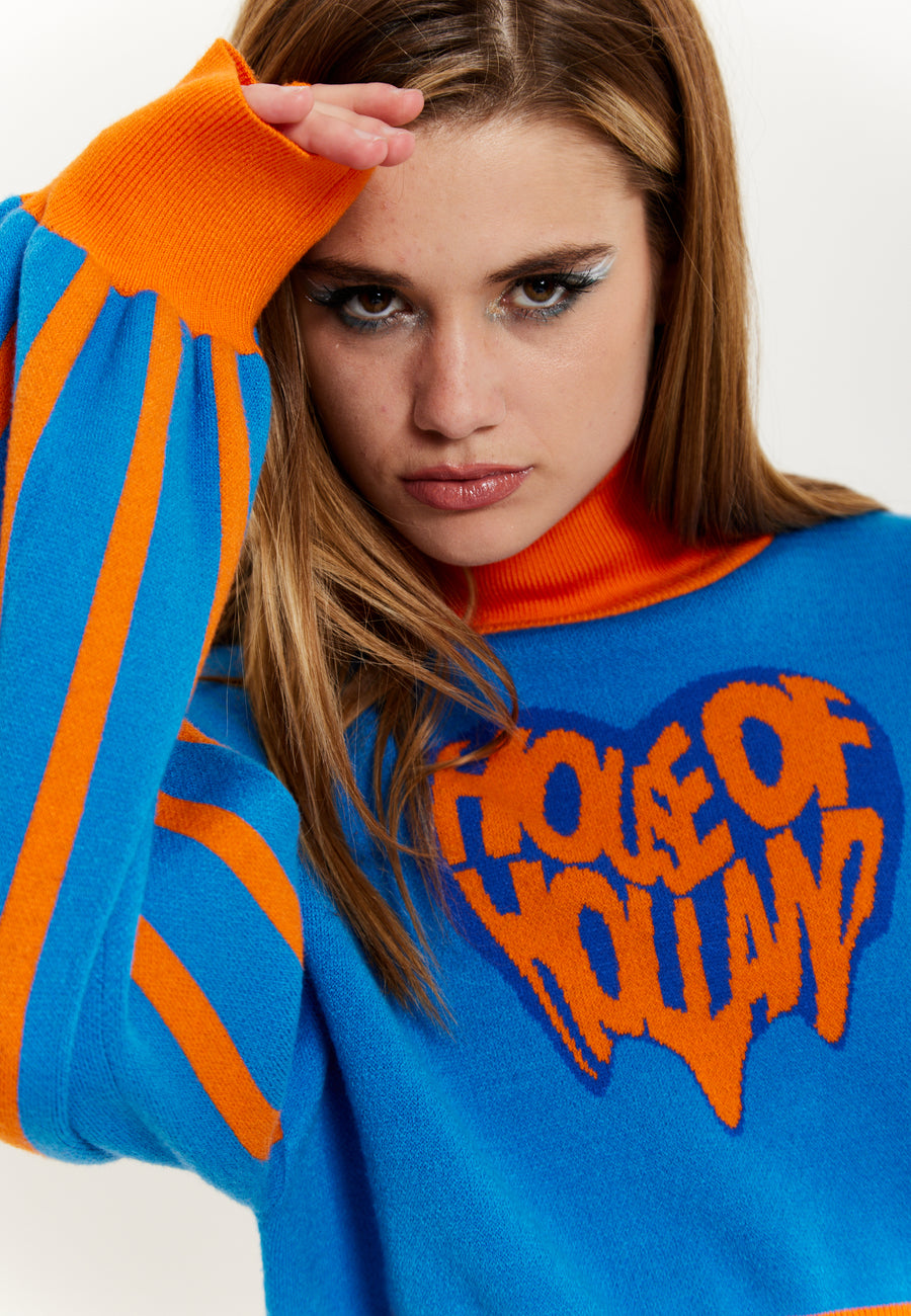 House Of Holland Melting Heart Logo Jumper In Blue And Orange