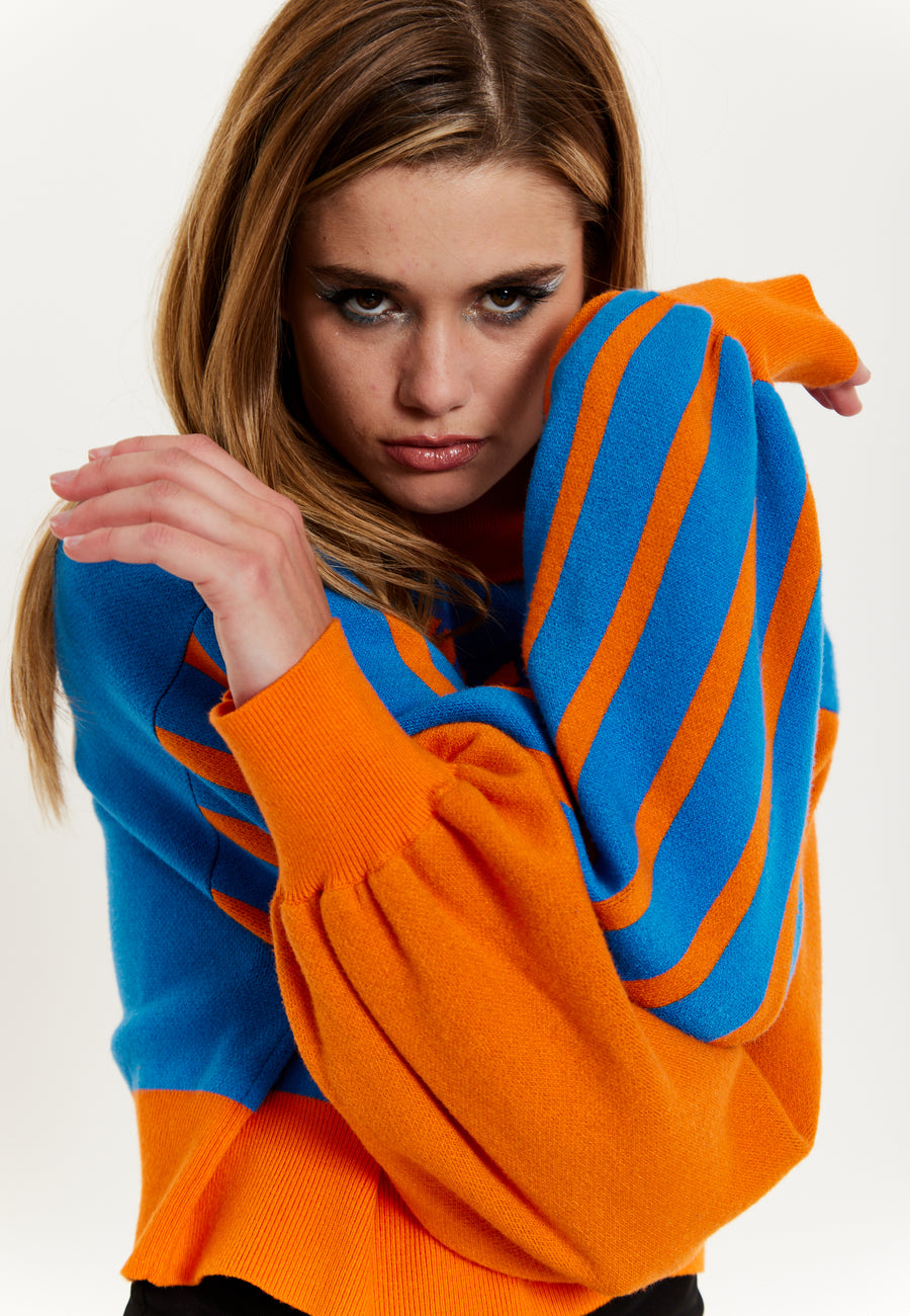 House Of Holland Melting Heart Logo Jumper In Blue And Orange