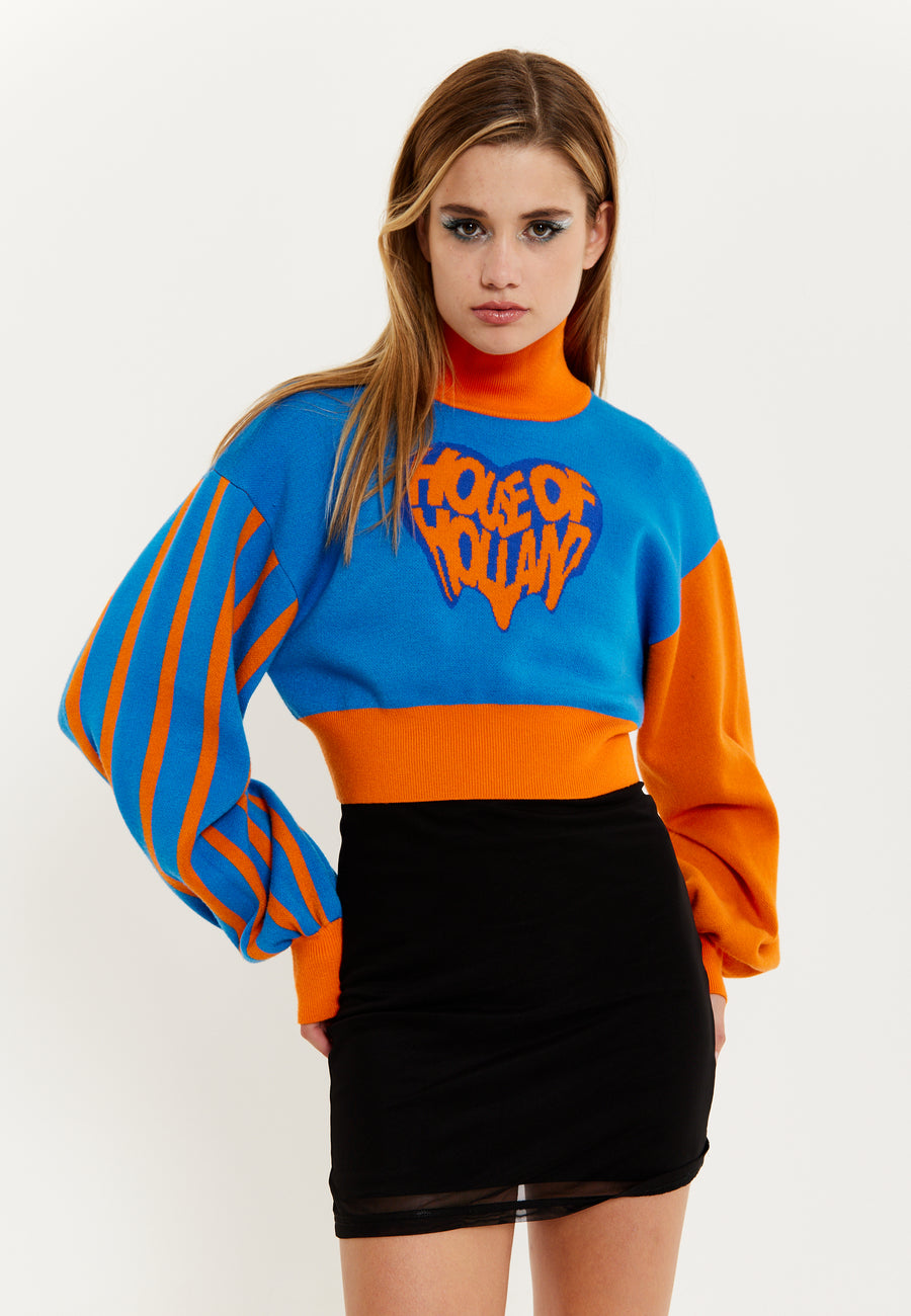 House Of Holland Melting Heart Logo Jumper In Blue And Orange
