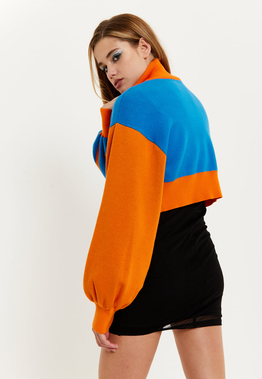 House Of Holland Melting Heart Logo Jumper In Blue And Orange