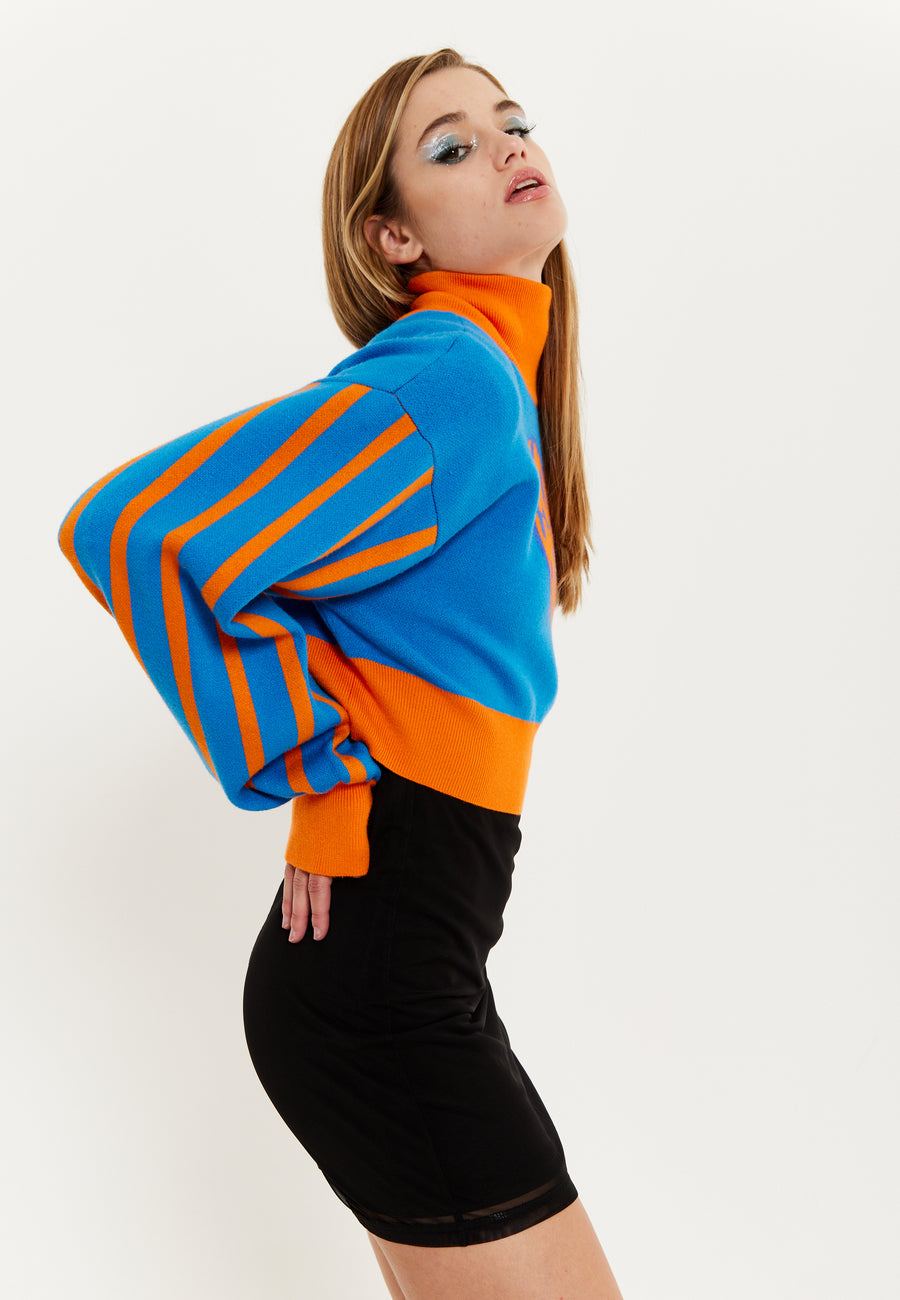 House Of Holland Melting Heart Logo Jumper In Blue And Orange