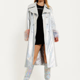 House Of Holland Fur Cuff Iridescent Trench Coat