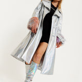 House Of Holland Fur Cuff Iridescent Trench Coat