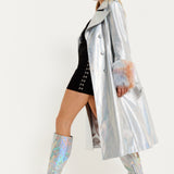 House Of Holland Fur Cuff Iridescent Trench Coat