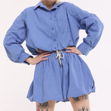 Blue Check Shirt And Mini Skirt Set