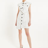 House of Holland Off-White Rocker Faux Leather Twist Button-Down Dress