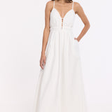 White Strappy Cut-Out Cotton Maxi Dress