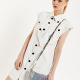 House of Holland Off-White Rocker Faux Leather Twist Button-Down Dress