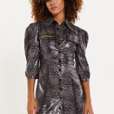 House Of Holland Mini Dress in Grey Wet Look Zebra Stripe