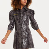 House Of Holland Mini Dress in Grey Wet Look Zebra Stripe